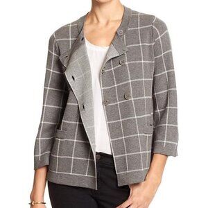 BANANA REPUBLIC SZ S Double Breasted Gray & White Windowpane Cardigan Sweater
